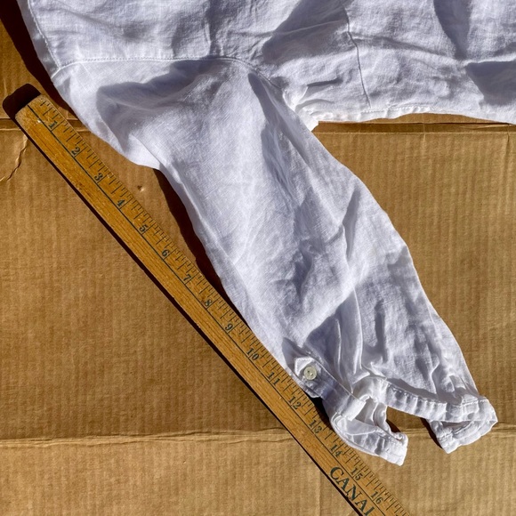 Marks & Spencer White Linen Popover Bibbed Shirt Top Blouse Medium 3/4 Sleeve - Picture 9 of 9